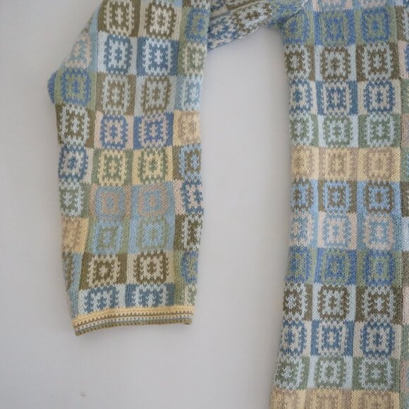 Talbots Blue Green Patchwork Checkered Button Knit Cardigan Cottagecore M - Picture 8 of 9